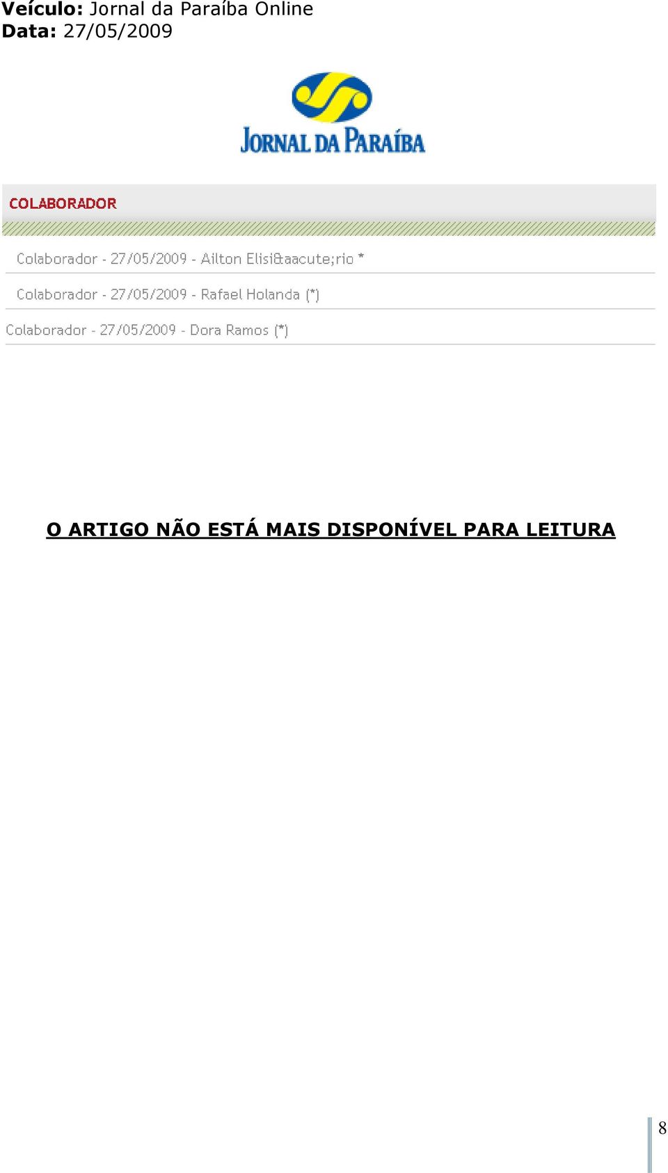 27/05/2009 O ARTIGO NÃO