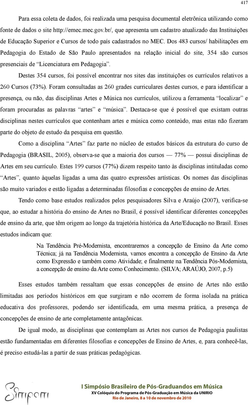 Dos 483 cursos/ habilitações em Pedagogia do Estado de São Paulo apresentados na relação inicial do site, 354 são cursos presenciais de Licenciatura em Pedagogia.