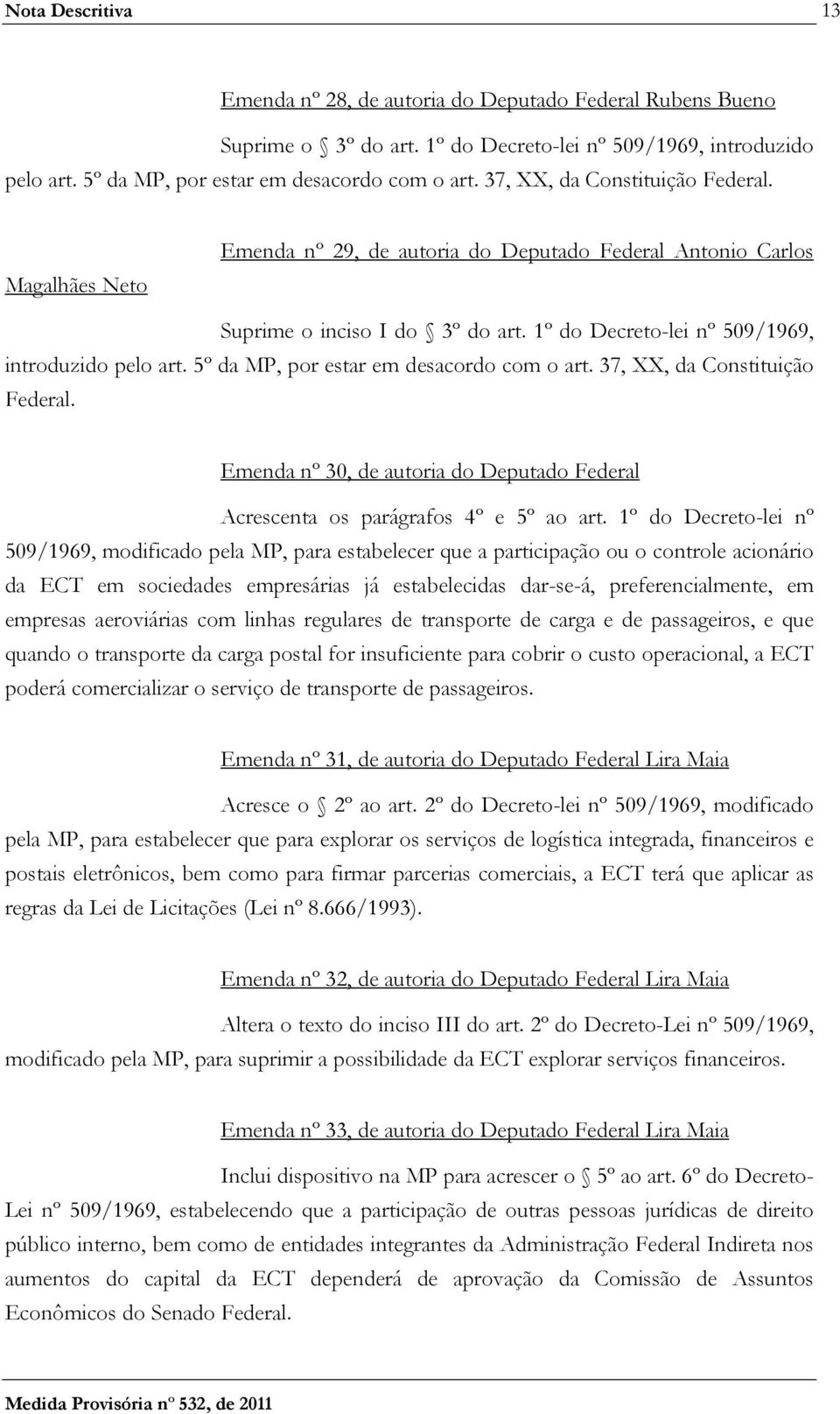 5º da MP, por estar em desacordo com o art. 37, XX, da Constituição Federal. Emenda nº 30, de autoria do Deputado Federal Acrescenta os parágrafos 4º e 5º ao art.