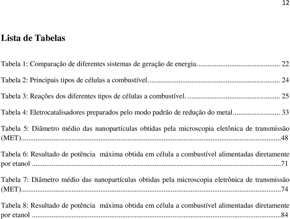 .. 33 Tabela 5: Diâmetro médio das nanopartículas obtidas pela microscopia eletônica de transmissão (MET).