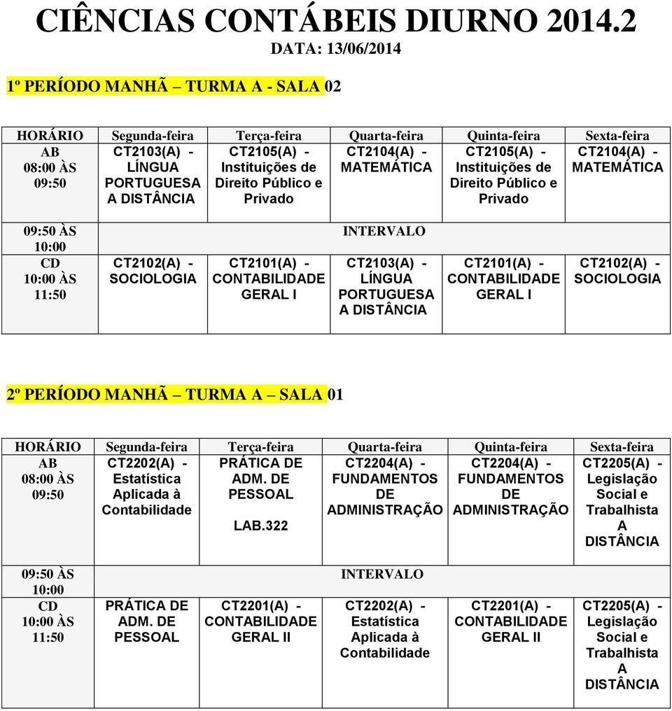 Público e Privado ÀS CT2102(A) - CT2101(A) - CT2101(A) - CT2102(A) - 2º PERÍODO MANHÃ TURMA A SALA 01 ADM.