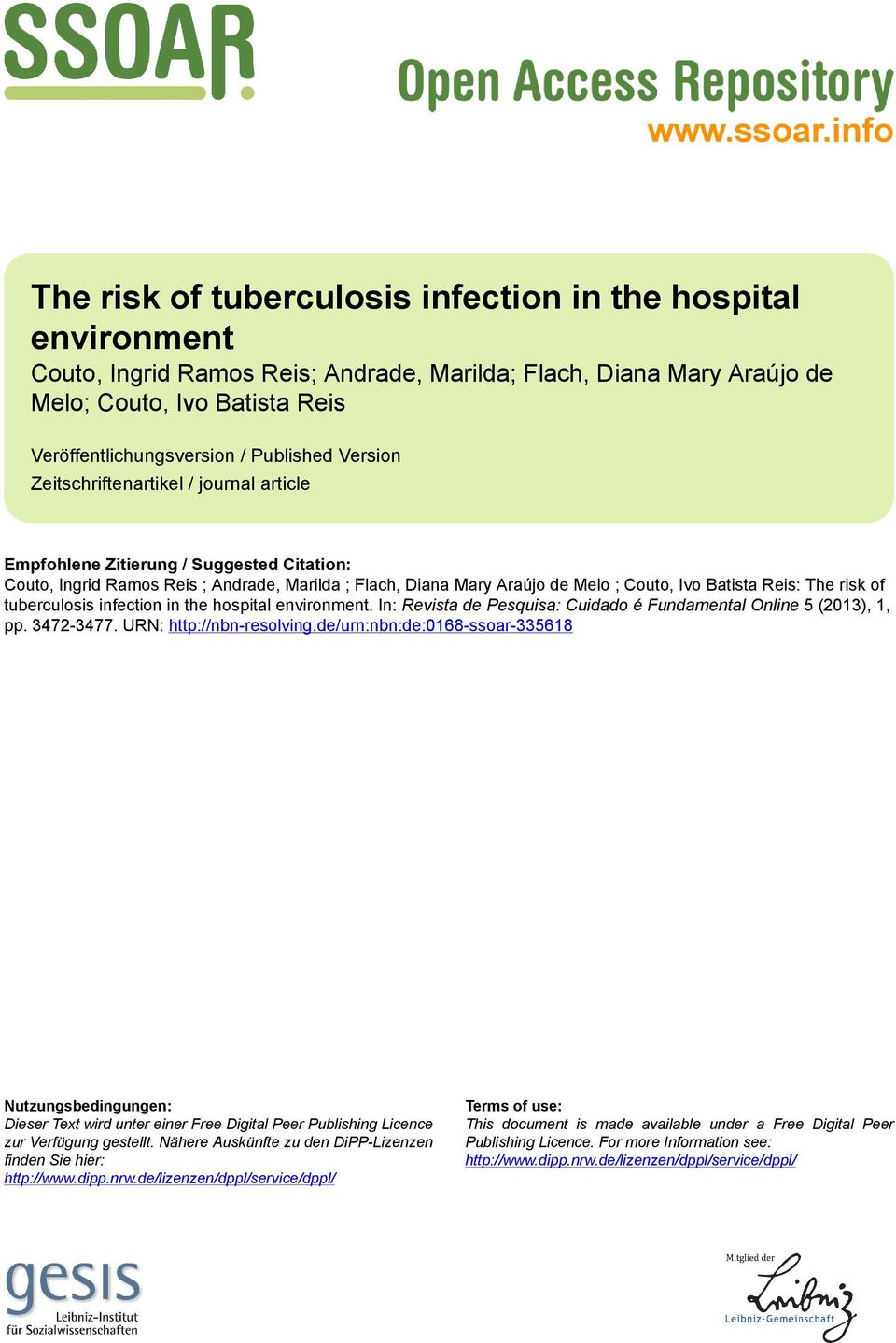 Published Version Zeitschriftenartikel / journal article Empfohlene Zitierung / Suggested Citation: Couto, Ingrid Ramos Reis ; Andrade, Marilda ; Flach, Diana Mary Araújo de Melo ; Couto, Ivo Batista