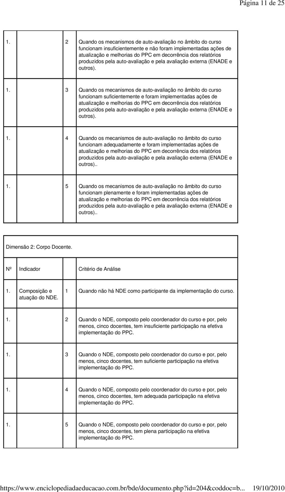 auto-avaliação e pela avaliação externa (ENADE e outros). 1.