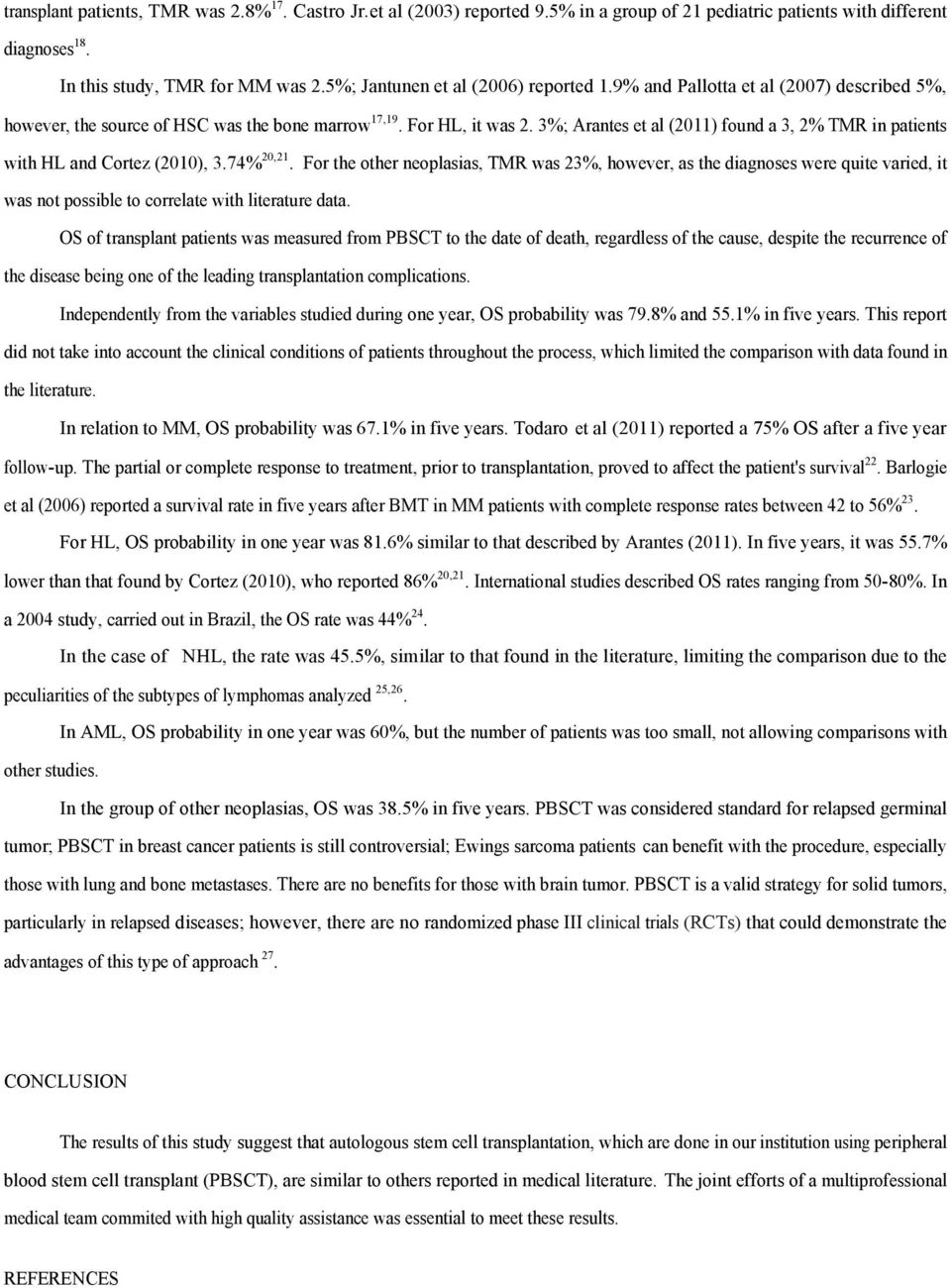 3%; Arantes et al (2011) found a 3, 2% TMR in patients with HL and Cortez (2010), 3.74% 20,21.