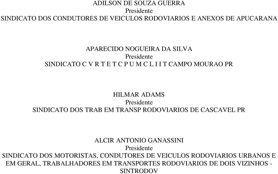 EM TRANSP RODOVIARIOS DE CASCAVEL PR ALCIR ANTONIO GANASSINI SINDICATO DOS MOTORISTAS, CONDUTORES DE