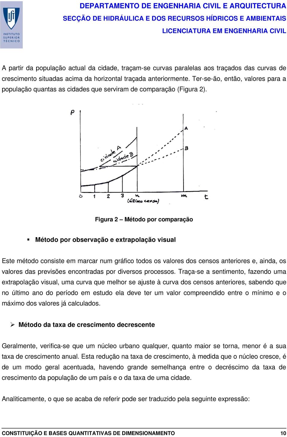 Figura 2 Método por comparação Método por observação e extrapolação visual Este método consiste em marcar num gráfico todos os valores dos censos anteriores e, ainda, os valores das previsões