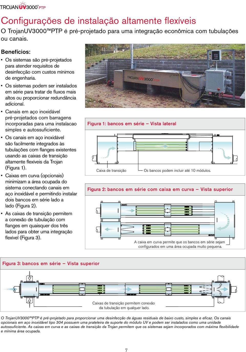 Os sistemas podem ser instalados em série para tratar de fluxos mais altos ou proporcionar redundância adicional.