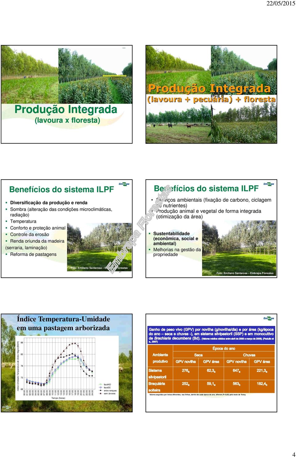 vegetal de forma integrada (otimização da área) Sustentabilidade (econômica, social e ambiental) Melhorias na gestão da propriedade 21 22 Índice Temperatura-Umidade em uma pastagem arborizada ìndice