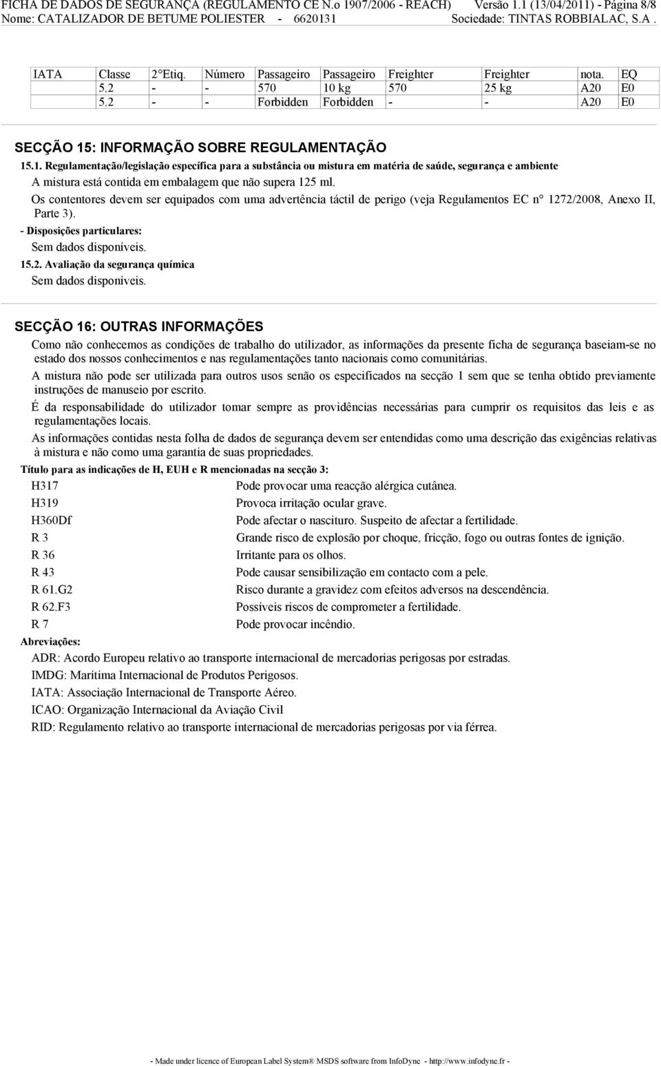 Os contentores devem ser equipados com uma advertência táctil de perigo (veja Regulamentos EC n 127