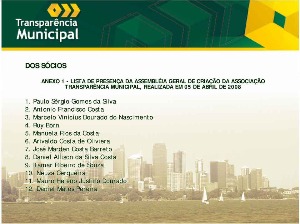 Marcelo Vinícius Dourado do Nascimento 4. Ruy Born 5. Manuela Rios da Costa 6. Arivaldo Costa de Oliviera 7.