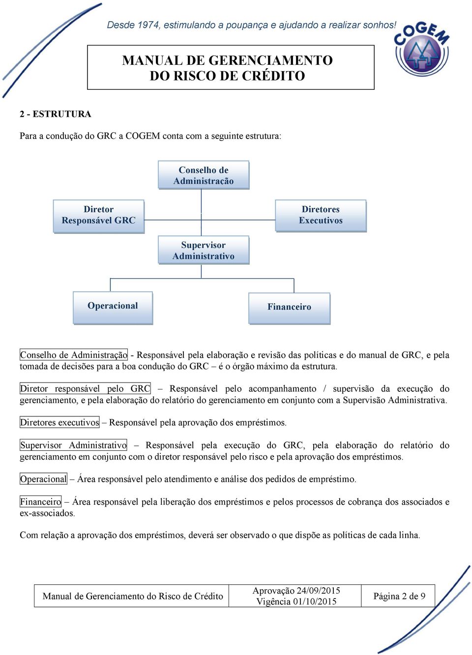 Diretor responsável pelo GRC Responsável pelo acompanhamento / supervisão da execução do gerenciamento, e pela elaboração do relatório do gerenciamento em conjunto com a Supervisão Administrativa.