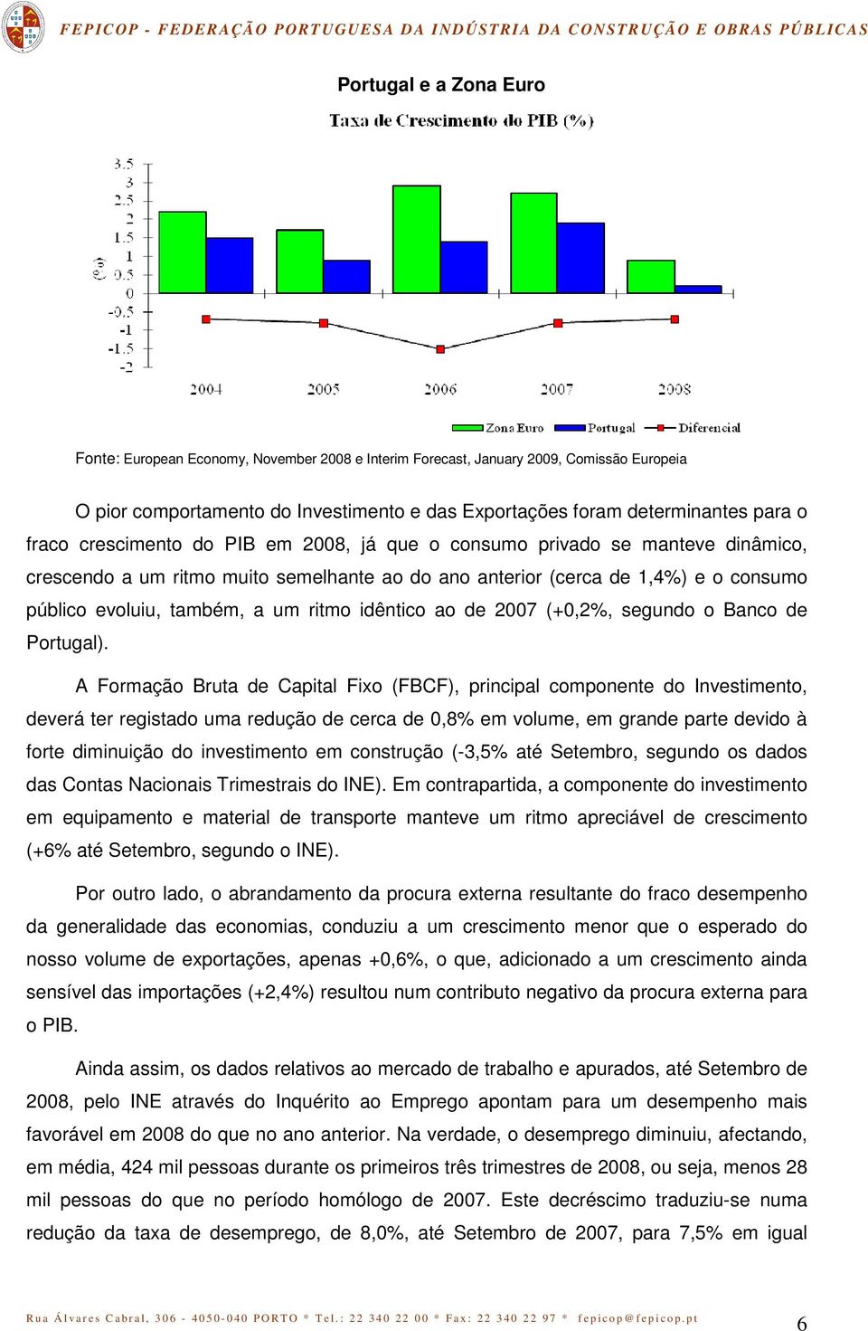 ritmo idêntico ao de 2007 (+0,2%, segundo o Banco de Portugal).