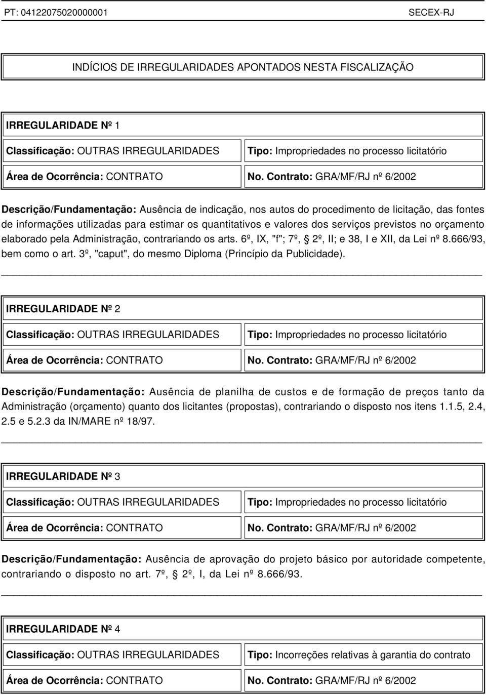 serviços previstos no orçamento elaborado pela Administração, contrariando os arts. 6º, IX, "f"; 7º, 2º, II; e 38, I e XII, da Lei nº 8.666/93, bem como o art.