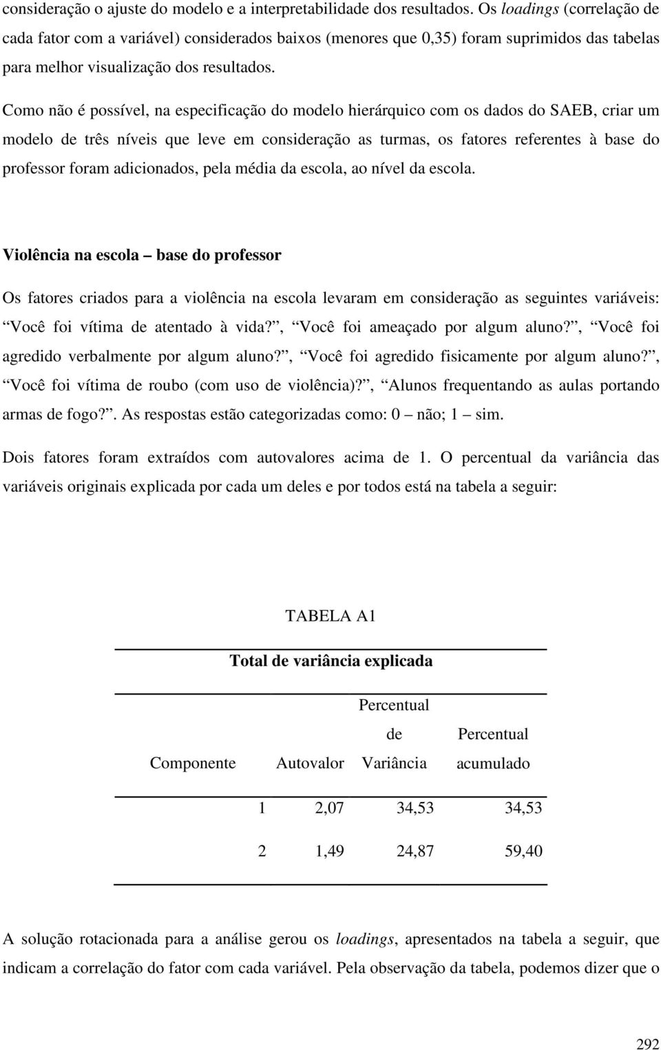 Como não é possível, na especificação do modelo hierárquico com os dados do SAEB, criar um modelo de três níveis que leve em consideração as turmas, os fatores referentes à base do professor foram