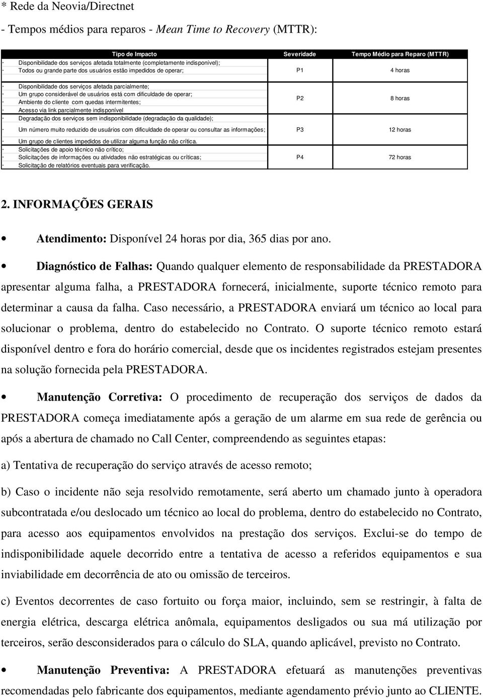 dificuldade de operar; Ambiente do cliente com quedas intermitentes; Acesso via link parcialmente indisponível Degradação dos serviços sem indisponibilidade (degradação da qualidade); Um número muito