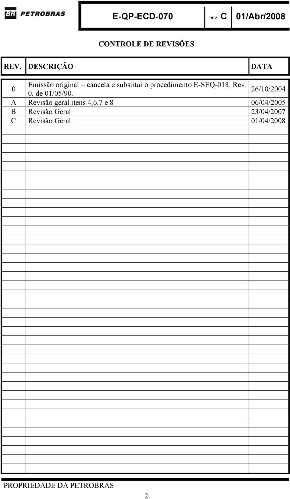 procedimento E-SEQ-018, Rev. 26/10/2004 0, de 01/05/90.