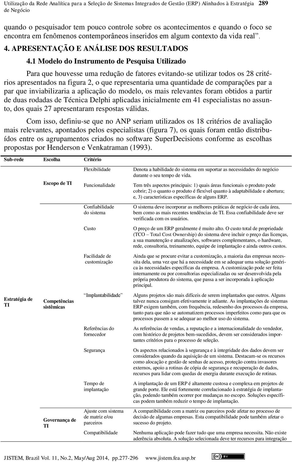 1 Modelo do Instrumento de Pesquisa Utilizado Para que houvesse uma redução de fatores evitando-se utilizar todos os 28 critérios apresentados na figura 2, o que representaria uma quantidade de