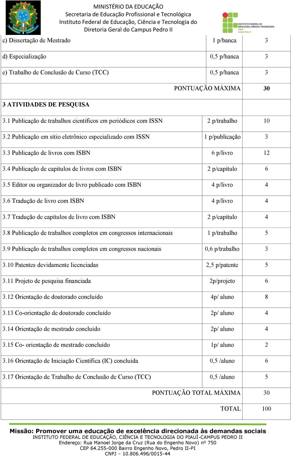 3 Publicação de livros com ISBN 6 p/livro 12 3.4 Publicação de capítulos de livros com ISBN 2 p/capítulo 6 3.5 Editor ou organizador de livro publicado com ISBN 4 p/livro 4 3.