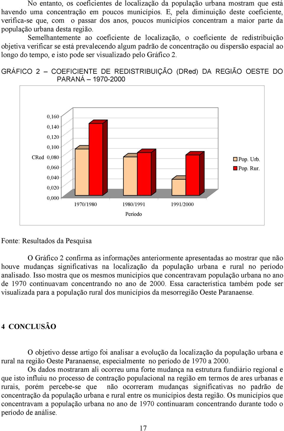 Semelhantemente ao coeficiente de localização, o coeficiente de redistribuição objetiva verificar se está prevalecendo algum padrão de concentração ou dispersão espacial ao longo do tempo, e isto