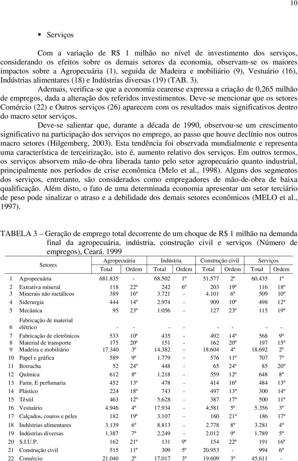 Ademais, verifica-se que a economia cearense expressa a criação de 0,265 milhão de empregos, dada a alteração dos referidos investimentos.