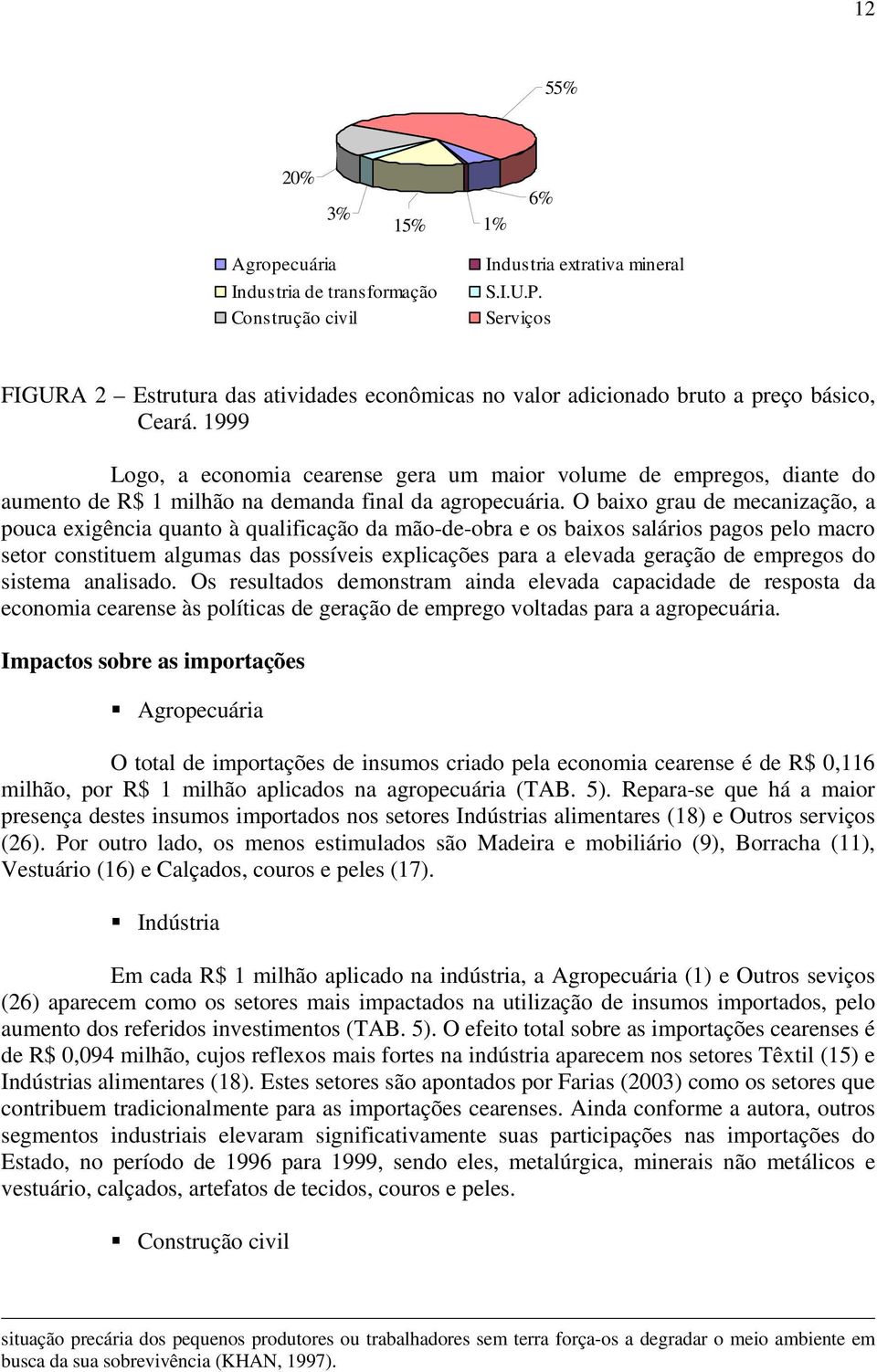 1999 Logo, a economia cearense gera um maior volume de empregos, diante do aumento de R$ 1 milhão na demanda final da agropecuária.