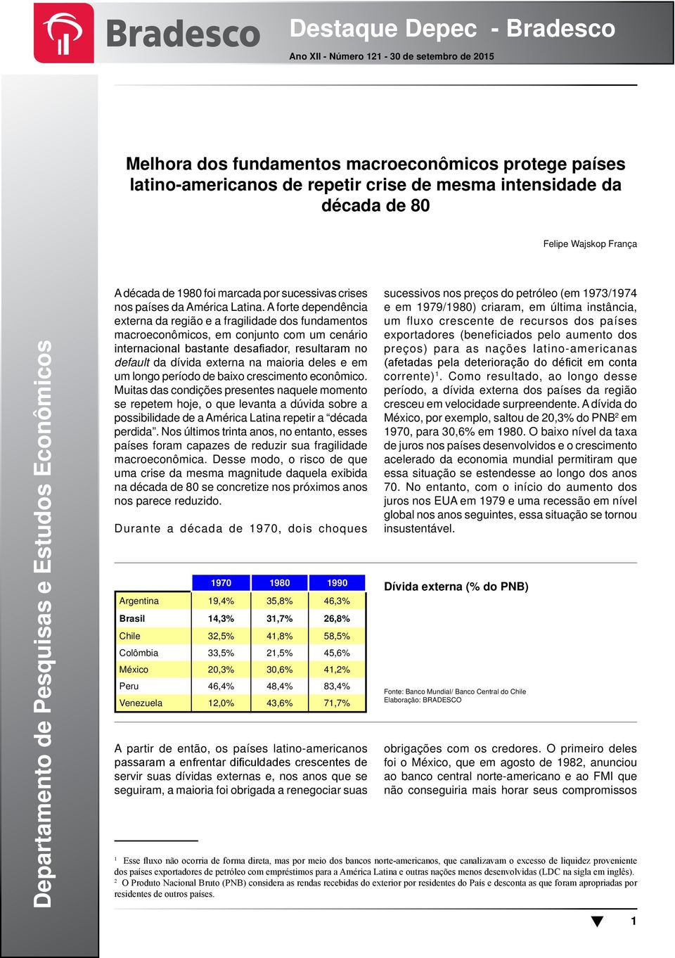 A forte dependência externa da região e a fragilidade dos fundamentos macroeconômicos, em conjunto com um cenário internacional bastante desafiador, resultaram no default da dívida externa na maioria