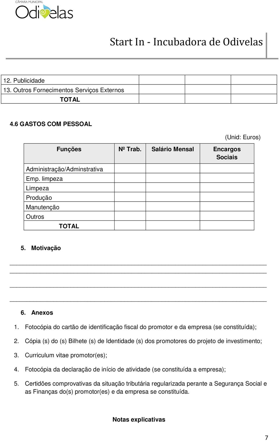 Cópia (s) do (s) Bilhete (s) de Identidade (s) dos promotores do projeto de investimento; 3. Curriculum vitae promotor(es); 4.