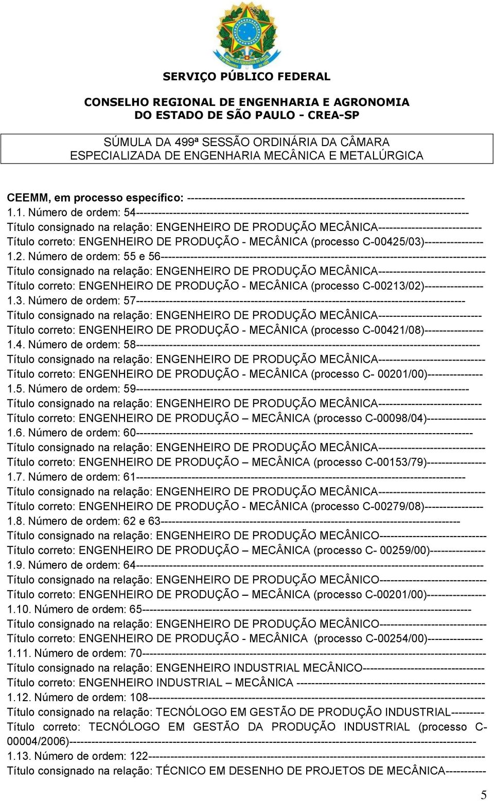 MECÂNICA---------------------------- Título correto: ENGENHEIRO DE PRODUÇÃO - MECÂNICA (processo C-00425