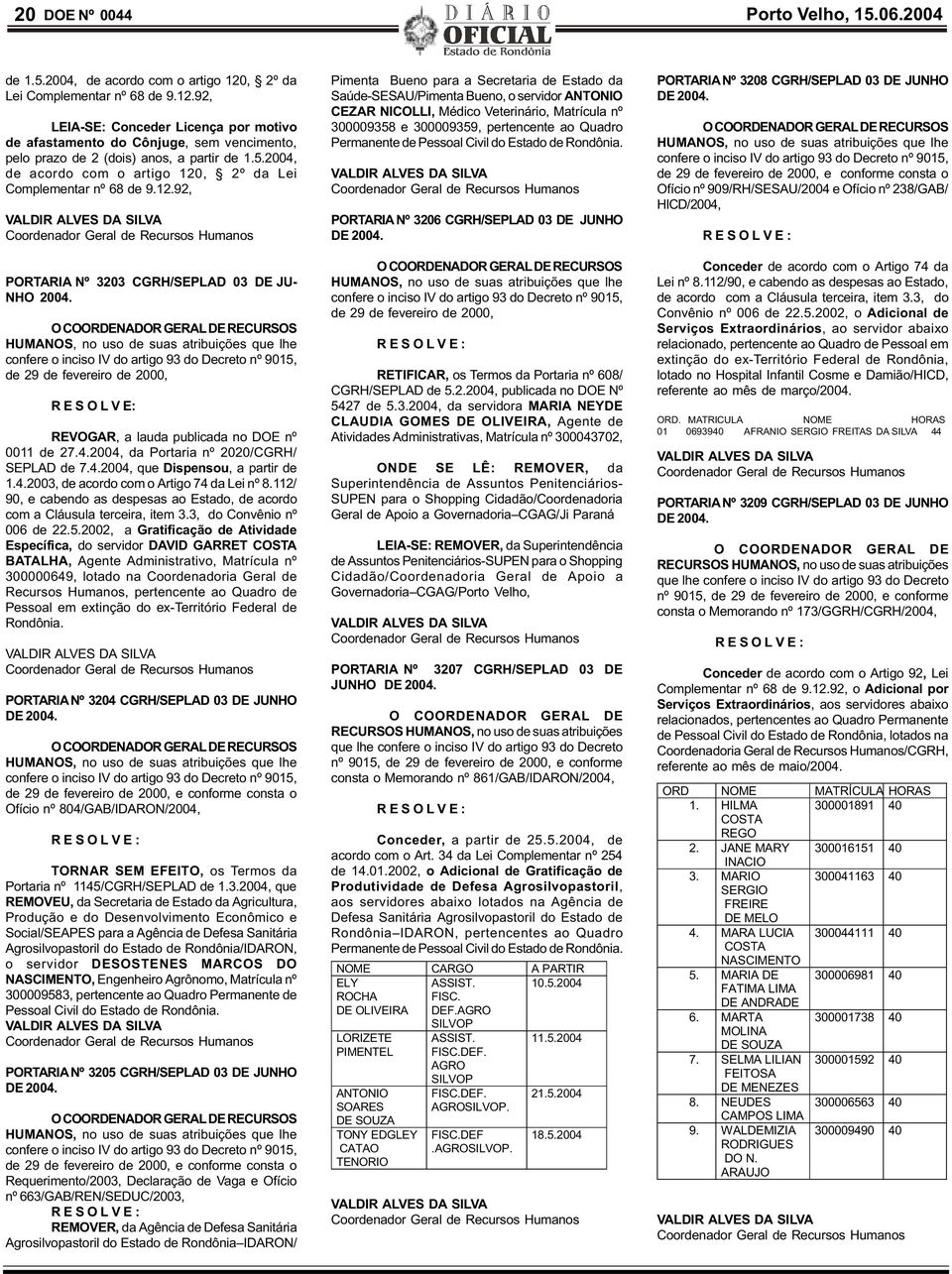 confere o inciso IV do rtigo 93 do Decreto nº 905, de 29 de fevereiro de 2000, REVOGAR, lud publicd no DOE nº 00 de 27.4.2004, d Portri nº 2020/CGRH/ SEPLAD de 7.4.2004, que Dispensou, prtir de.4.2003, de cordo com o Artigo 74 d Lei nº 8.