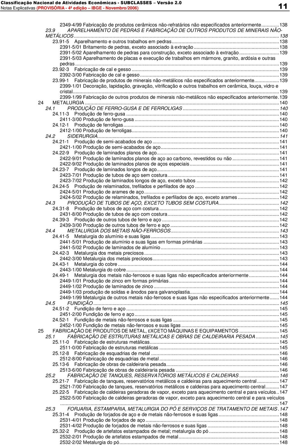 ..139 2391-5/03 Aparelhamento de placas e execução de trabalhos em mármore, granito, ardósia e outras pedras...139 23.92-3 Fabricação de cal e gesso...139 2392-3/00 Fabricação de cal e gesso...139 23.99-1 Fabricação de produtos de minerais não-metálicos não especificados anteriormente.