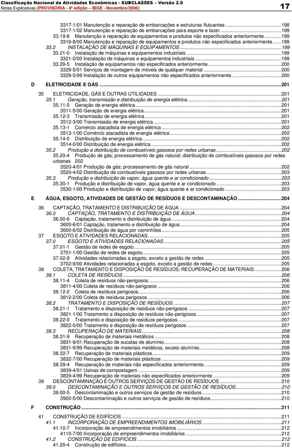 ..199 33.21-0 Instalação de máquinas e equipamentos industriais...199 3321-0/00 Instalação de máquinas e equipamentos industriais...199 33.29-5 Instalação de equipamentos não especificados anteriormente.