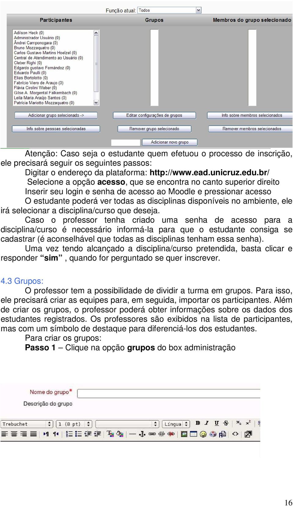 ambiente, ele irá selecionar a disciplina/curso que deseja.