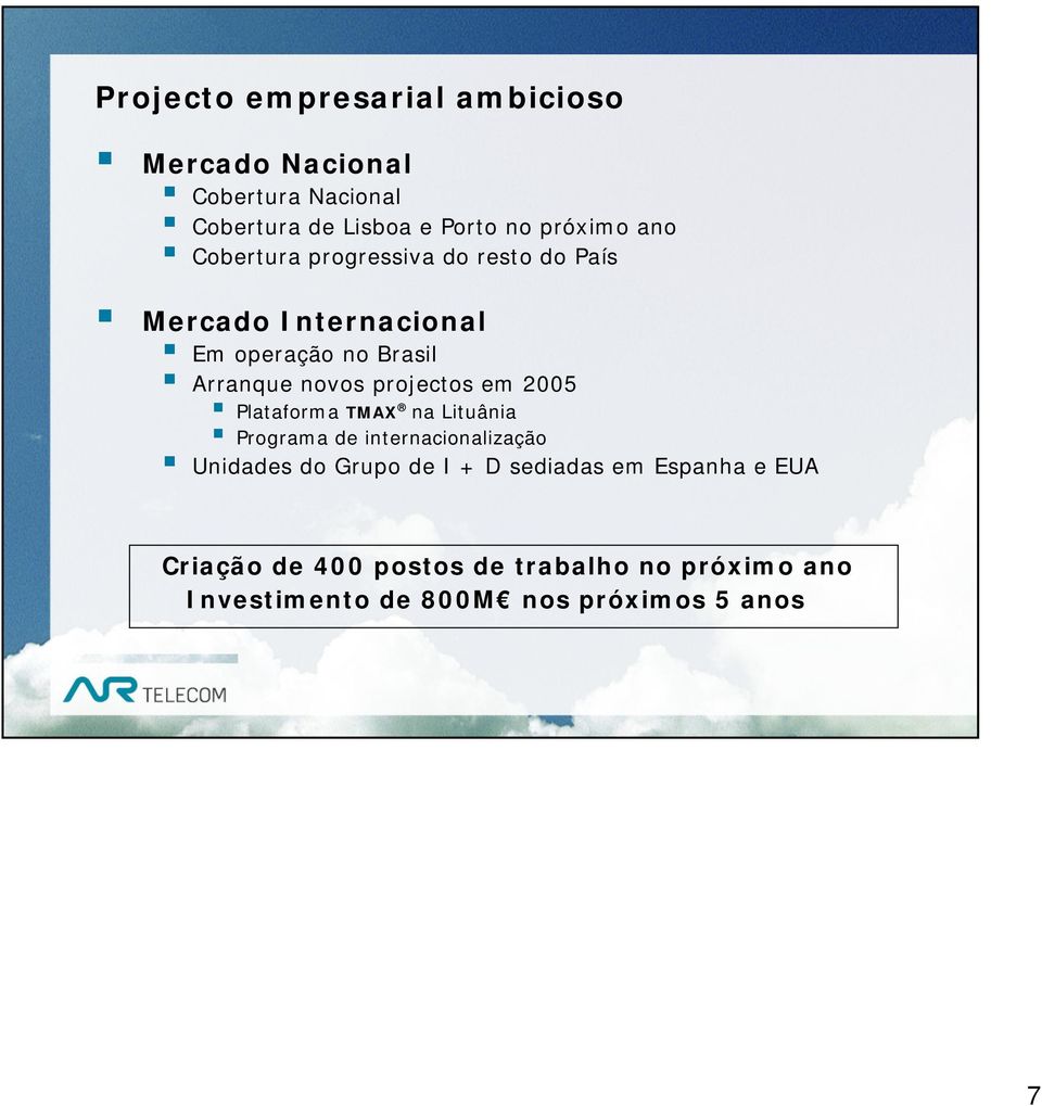 projectos em 2005 Plataforma TMAX na Lituânia Programa de internacionalização Unidades do Grupo de I + D