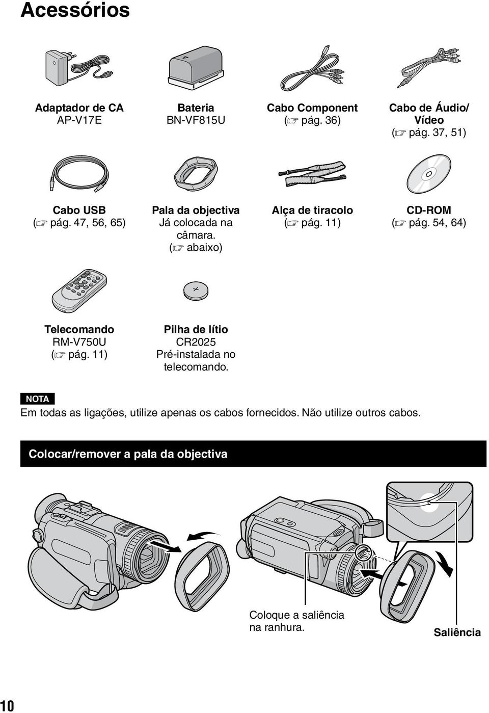 11) CD-ROM (Z pág. 54, 64) Telecomando RM-V750U (Z pág. 11) Pilha de lítio CR2025 Pré-instalada no telecomando.