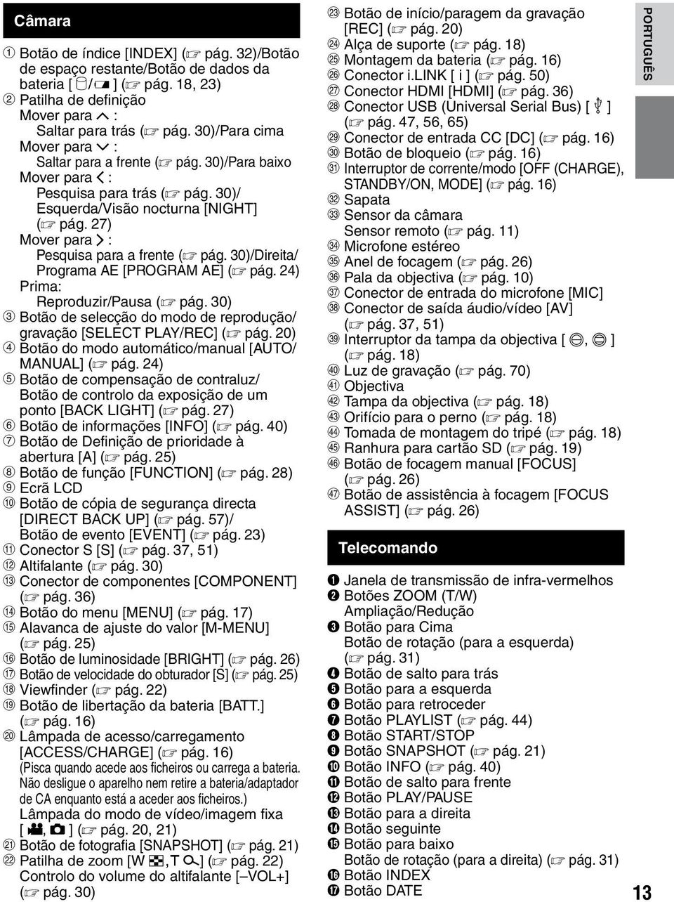 27) Mover para : Pesquisa para a frente (Z pág. 30)/Direita/ Programa AE [PROGRAM AE] (Z pág. 24) Prima: Reproduzir/Pausa (Z pág.