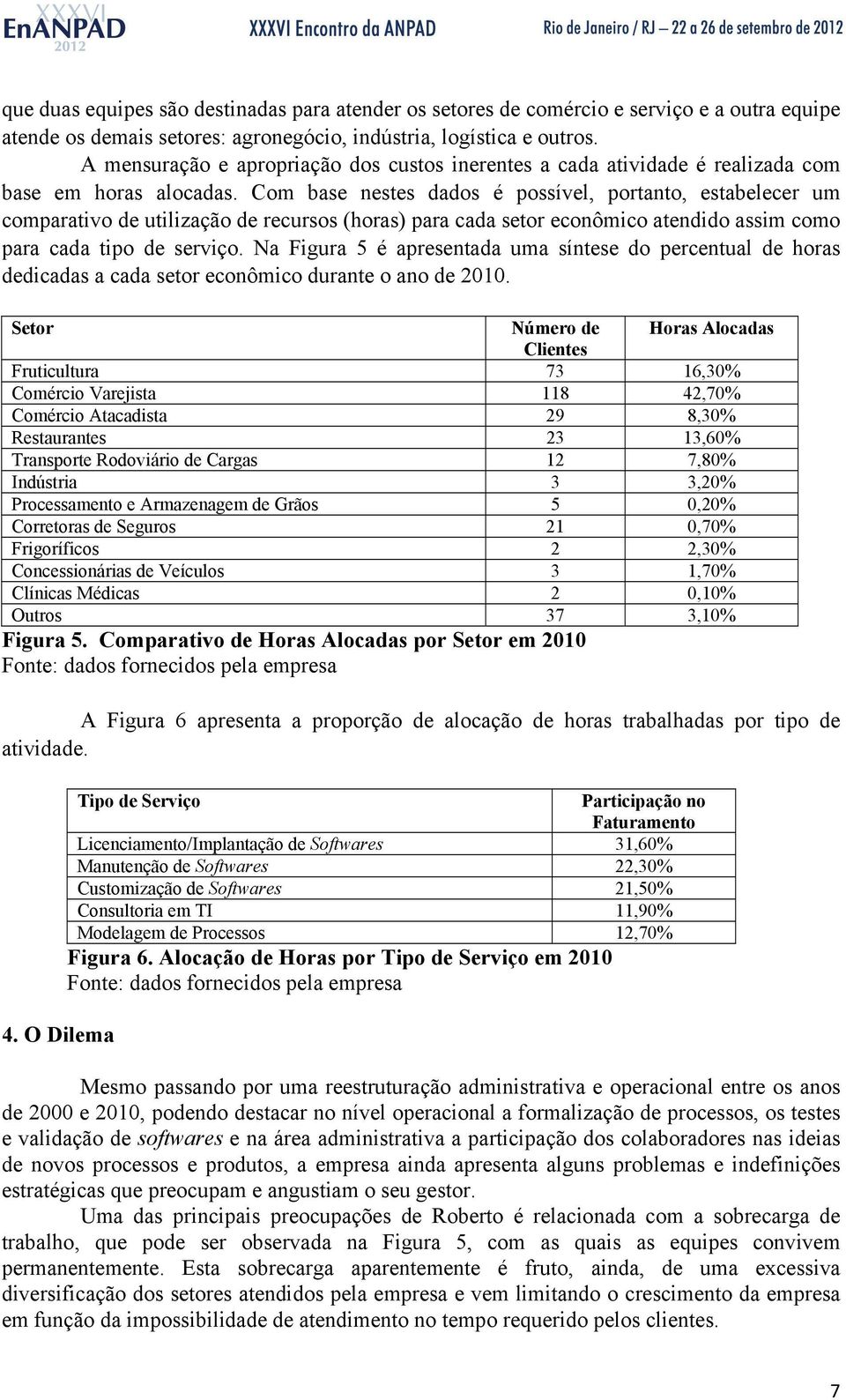 Com base nestes dados é possível, portanto, estabelecer um comparativo de utilização de recursos (horas) para cada setor econômico atendido assim como para cada tipo de serviço.