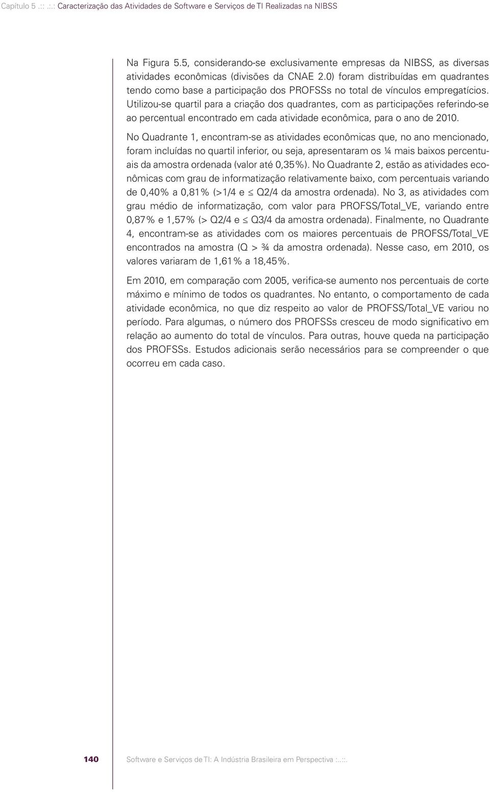 0) foram distribuídas em quadrantes tendo como base a participação dos PROFSSs no total de vínculos empregatícios.