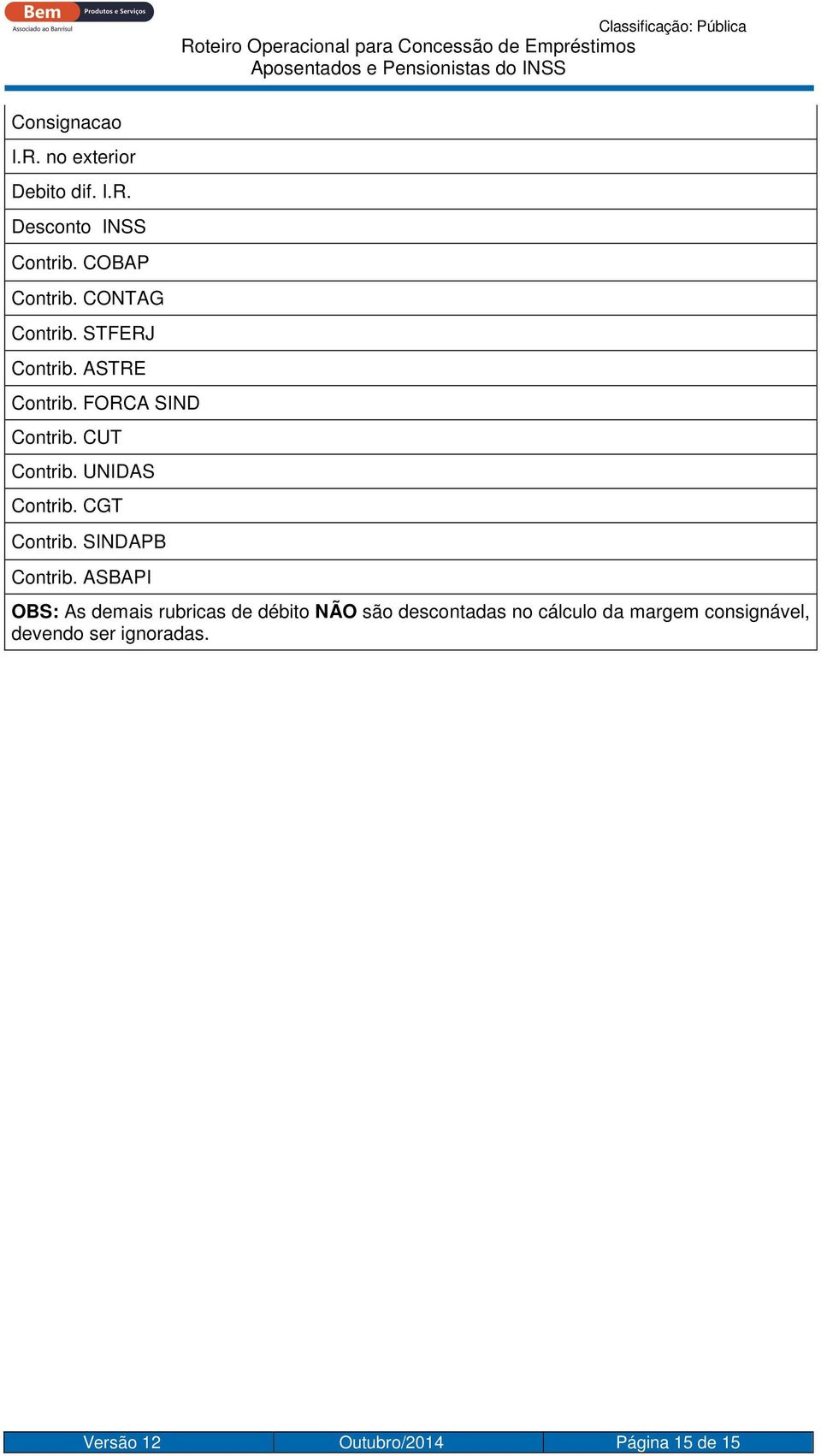 UNIDAS Contrib. CGT Contrib. SINDAPB Contrib.