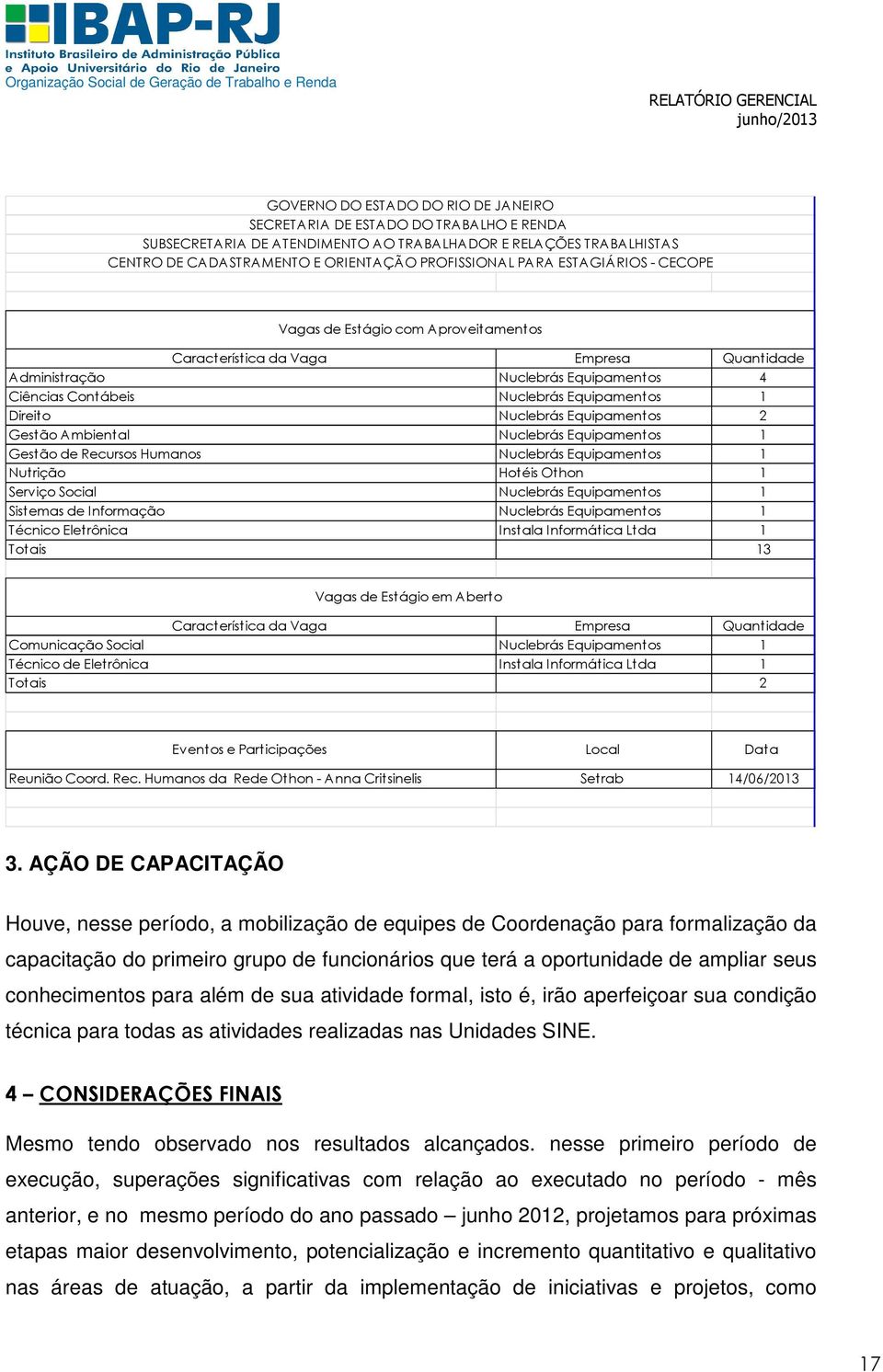 Nuclebrás Equipamentos 2 Gestão Ambiental Nuclebrás Equipamentos 1 Gestão de Recursos Humanos Nuclebrás Equipamentos 1 Nutrição Hotéis Othon 1 Serviço Social Nuclebrás Equipamentos 1 Sistemas de