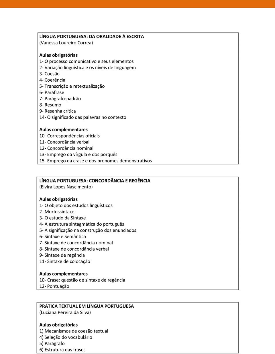 nominal 13- Emprego da vírgula e dos porquês 15- Emprego da crase e dos pronomes demonstrativos LÍNGUA PORTUGUESA: CONCORDÂNCIA E REGÊNCIA (Elvira Lopes Nascimento) 1- O objeto dos estudos