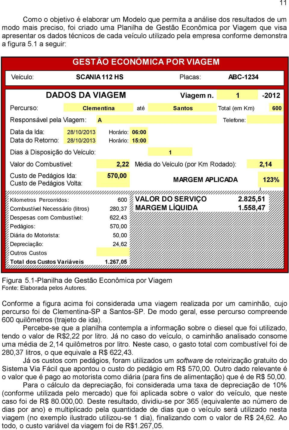 1 a seguir: GESTÃO ECONÔMICA POR VIAGEM 11 Veículo: SCANIA 112 HS Placas: ABC-1234 Percurso: Clementina até Santos Total (em Km) 600 Responsável pela Viagem: Data da Ida: 28/10/2013 Horário: Data do