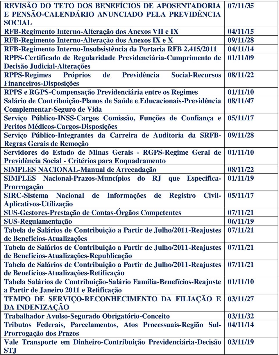 415/2011 04/11/14 RPPS-Certificado de Regularidade Previdenciária-Cumprimento de 01/11/09 Decisão Judicial-Alterações RPPS-Regimes Próprios de Previdência Social-Recursos 08/11/22