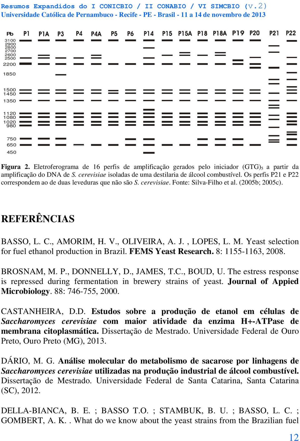 Os perfis P21 e P22 correspondem ao de duas leveduras que não são S. cerevisiae. Fonte: Silva-Filho et al. (2005b; 2005c). REFERÊNCIAS BASSO, L. C., AMORIM, H. V., OLIVEIRA, A. J., LOPES, L. M.