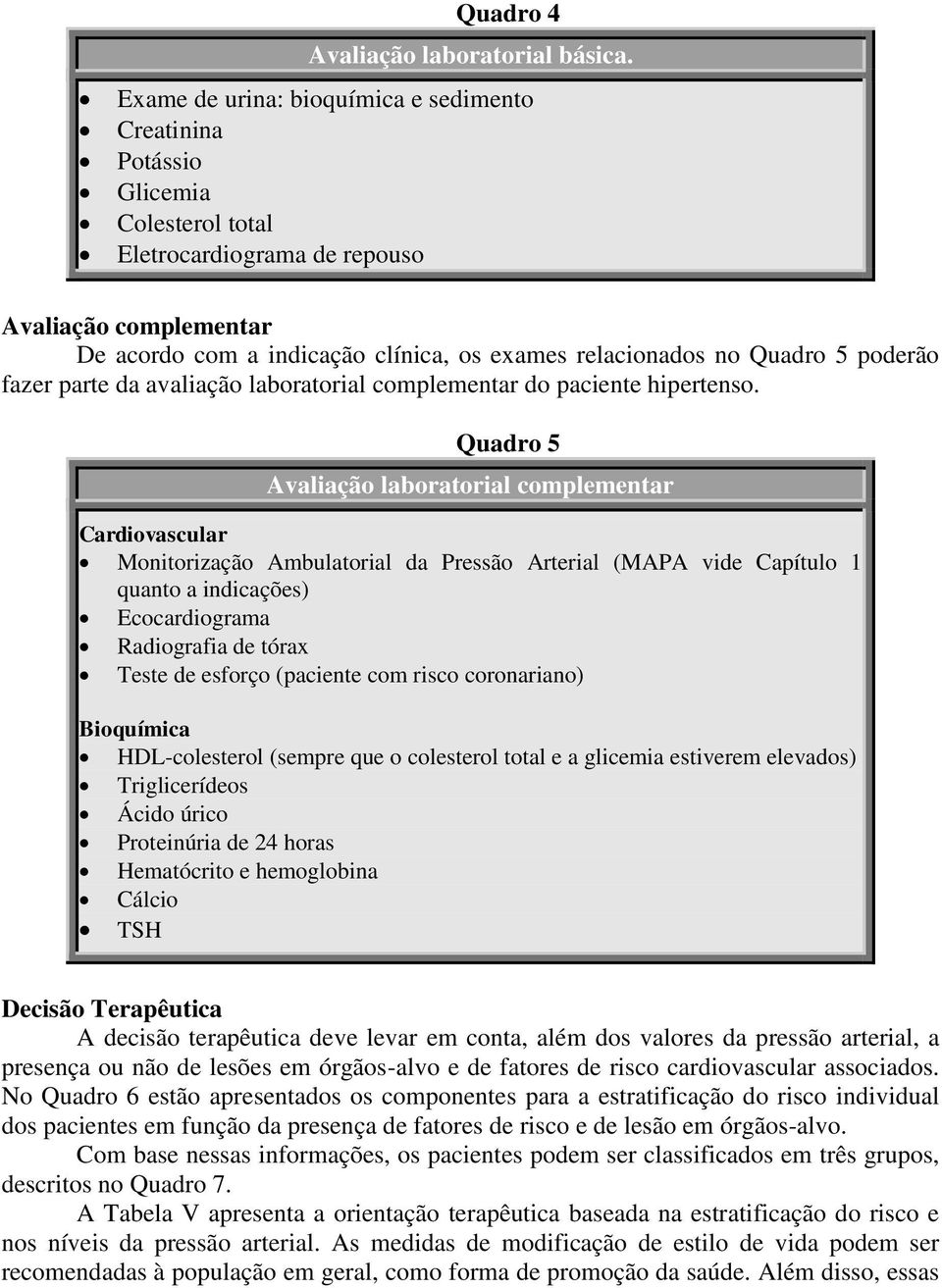 Quadro 5 poderão fazer parte da avaliação laboratorial complementar do paciente hipertenso.