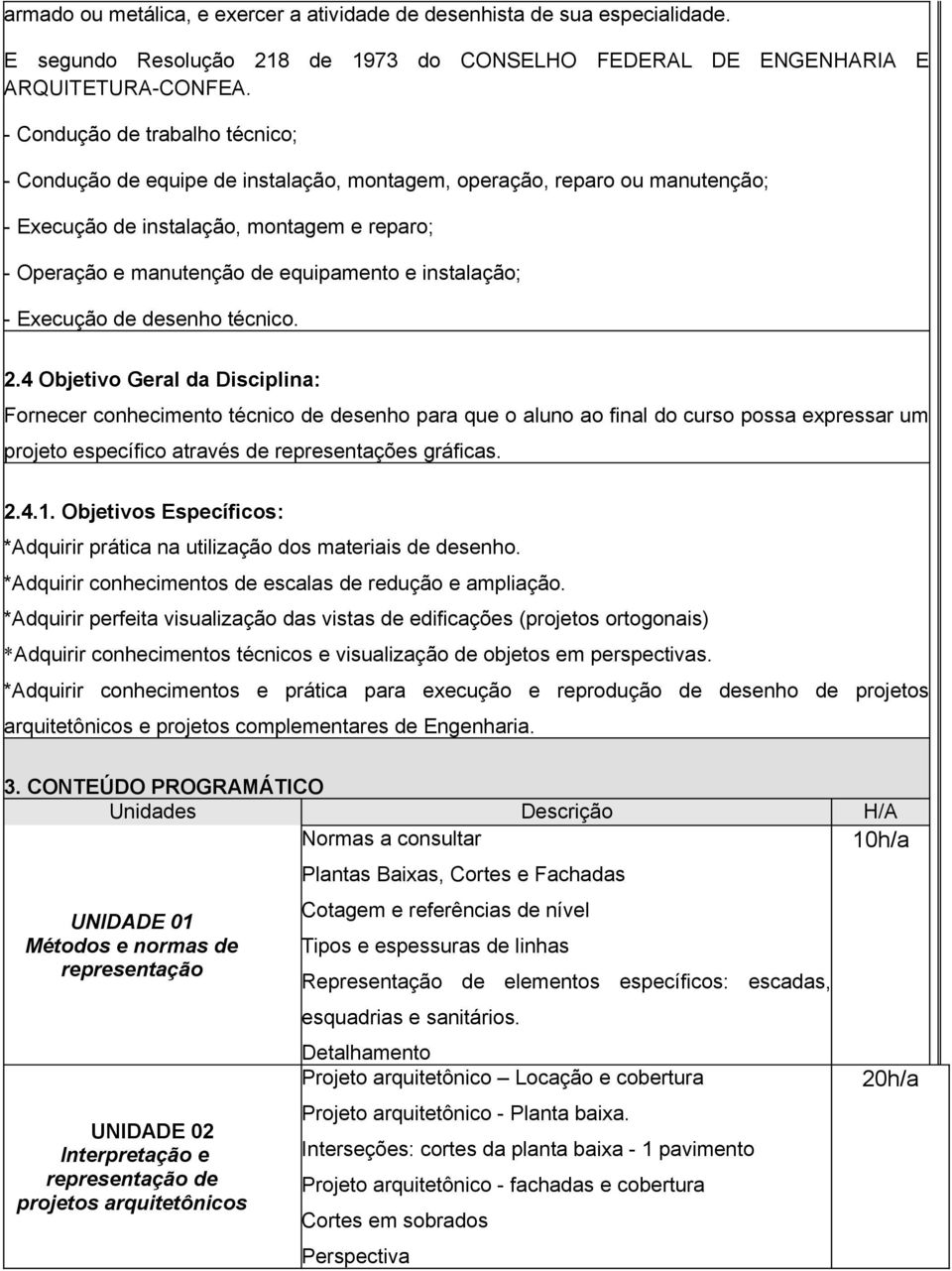 instalação; - Execução de desenho técnico. 2.