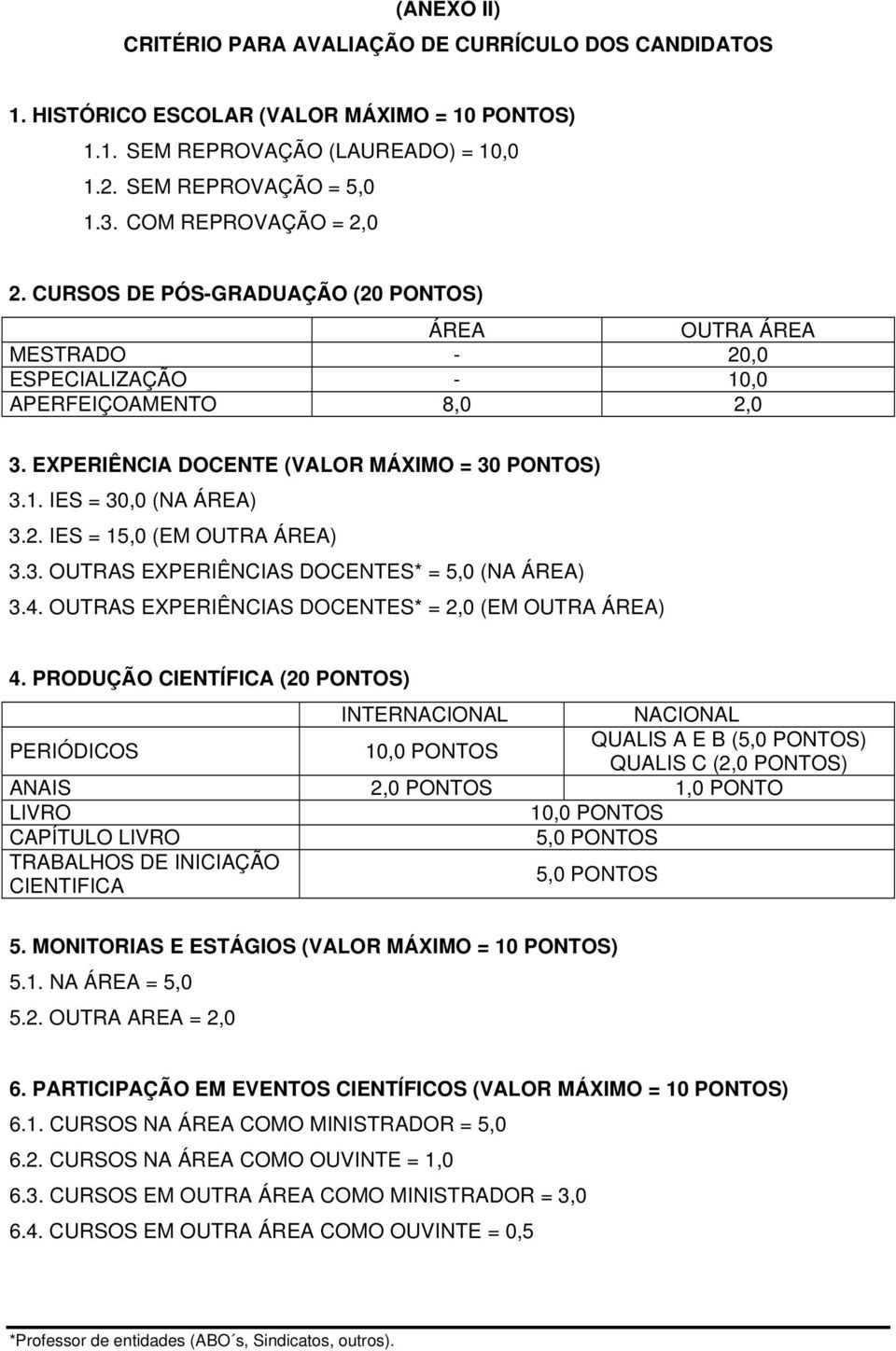 2. IES = 15,0 (EM OUTRA ÁREA) 3.3. OUTRAS EXPERIÊNCIAS DOCENTES* = 5,0 (NA ÁREA) 3.4. OUTRAS EXPERIÊNCIAS DOCENTES* = 2,0 (EM OUTRA ÁREA) 4.