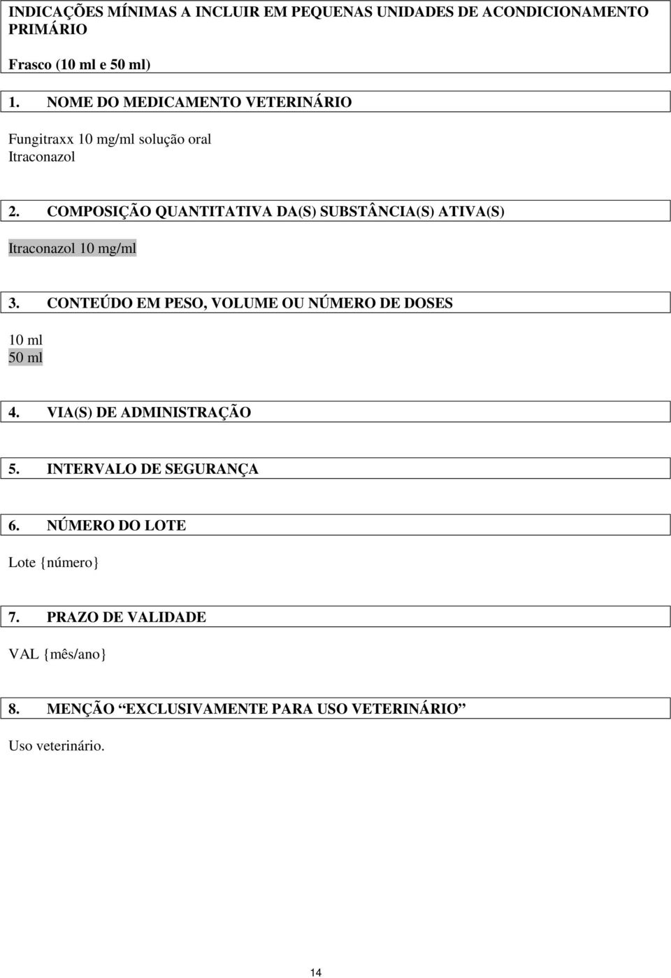 COMPOSIÇÃO QUANTITATIVA DA(S) SUBSTÂNCIA(S) ATIVA(S) Itraconazol 10 mg/ml 3.