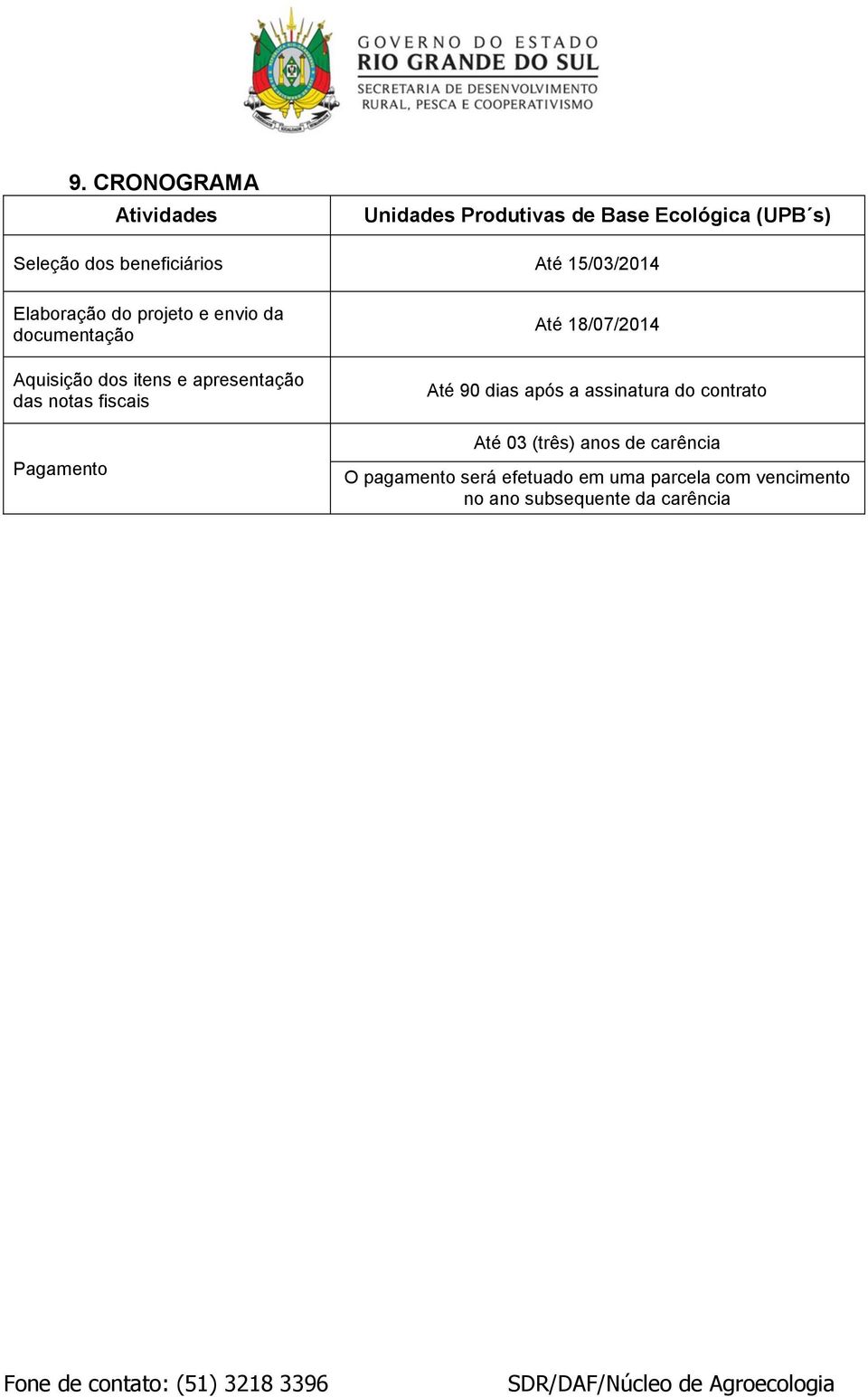 das notas fiscais Pagamento Até 18/07/2014 Até 90 dias após a assinatura do contrato Até 03 (três)