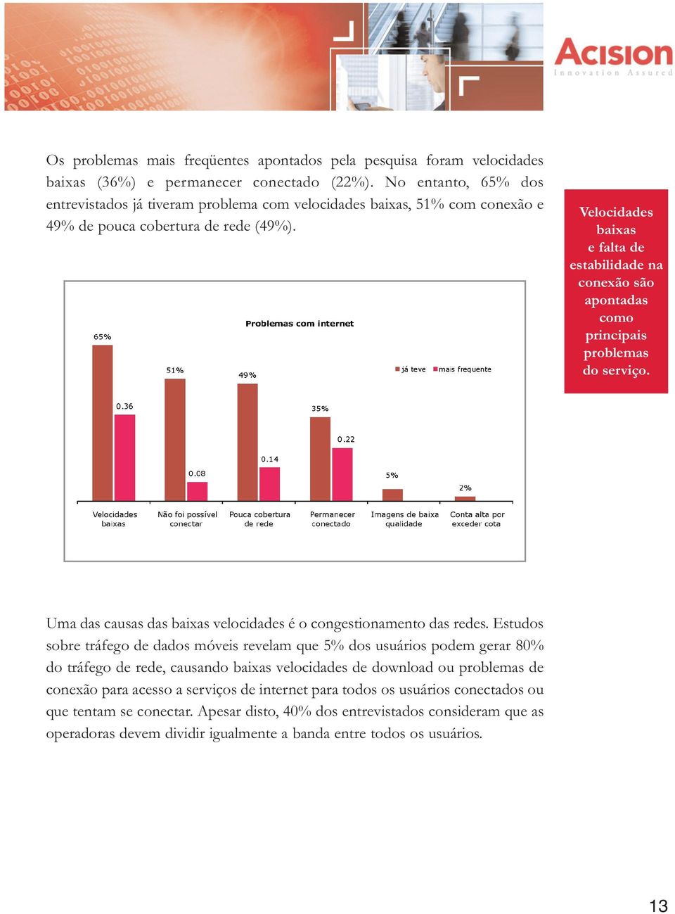 Velocidades baixas e falta de estabilidade na conexão são apontadas como principais problemas do serviço. Uma das causas das baixas velocidades é o congestionamento das redes.