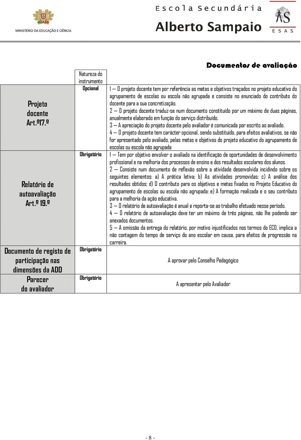 por referência as metas e objetivos traçados no projeto educativo do agrupamento de escolas ou escola não agrupada e consiste no enunciado do contributo do docente para a sua concretização.